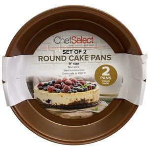 9 inch round cake pans 2 pc set Brand New chef select non stick cake pan